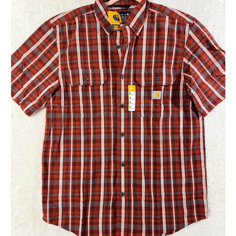 Carhartt Mens Loose Fit Plaid Short Sleeve Shirt Size M Rust NWT